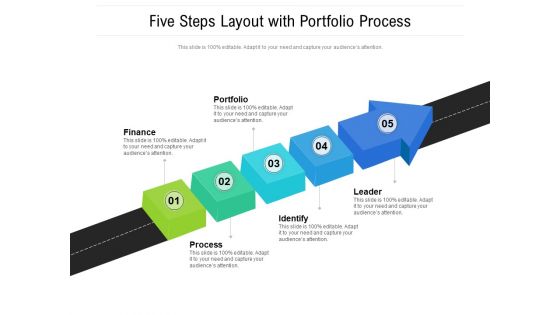 Five Steps Layout With Portfolio Process Ppt PowerPoint Presentation Outline Rules PDF