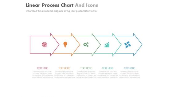 Five Steps Linear Arrows With Icons Powerpoint Slides