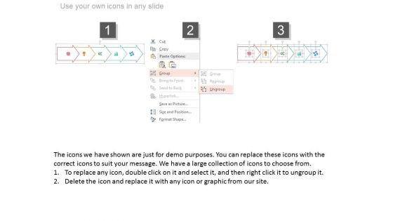 Five Steps Linear Arrows With Icons Powerpoint Slides