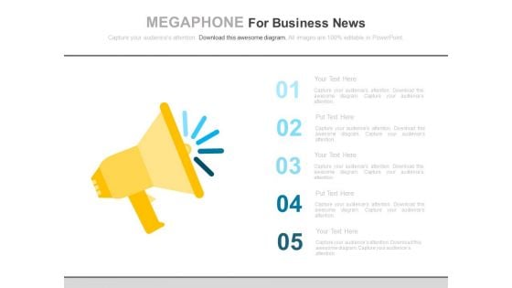 Five Steps Megaphone For Business News Powerpoint Slides