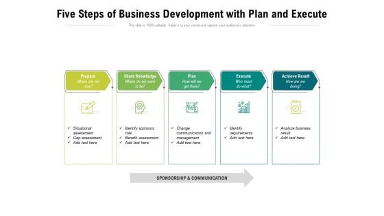 Five Steps Of Business Development With Plan And Execute Ppt PowerPoint Presentation Professional Information PDF