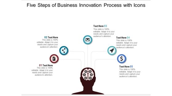 Five Steps Of Business Innovation Process With Icons Ppt PowerPoint Presentation Gallery Slides PDF