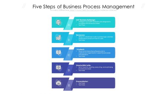 Five Steps Of Business Process Management Ppt PowerPoint Presentation Portfolio Information PDF