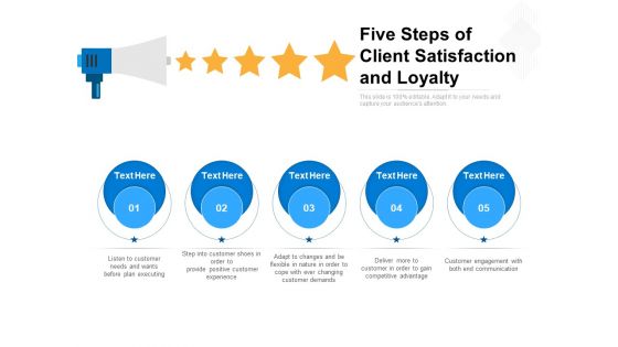 Five Steps Of Client Satisfaction And Loyalty Ppt PowerPoint Presentation Designs PDF