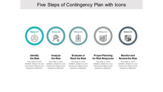 Five Steps Of Contingency Plan With Icons Ppt PowerPoint Presentation Styles Professional