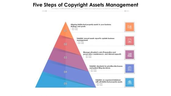 Five Steps Of Copyright Assets Management Ppt PowerPoint Presentation Gallery Icon PDF