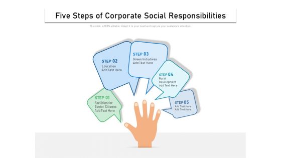 Five Steps Of Corporate Social Responsibilities Ppt PowerPoint Presentation File Smartart PDF