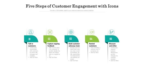 Five Steps Of Customer Engagement With Icons Ppt PowerPoint Presentation Inspiration Shapes PDF