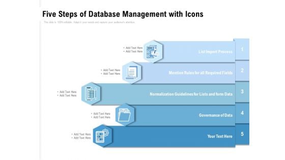 Five Steps Of Database Management With Icons Ppt PowerPoint Presentation Show Images