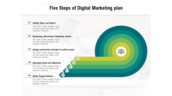 Five Steps Of Digital Marketing Plan Ppt PowerPoint Presentation Layouts Example PDF