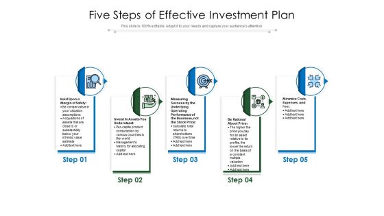 Five Steps Of Effective Investment Plan Ppt PowerPoint Presentation Portfolio Infographics PDF
