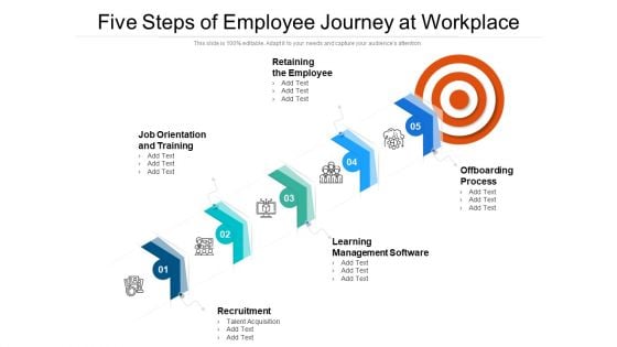 Five Steps Of Employee Journey At Workplace Ppt Layouts Skills PDF