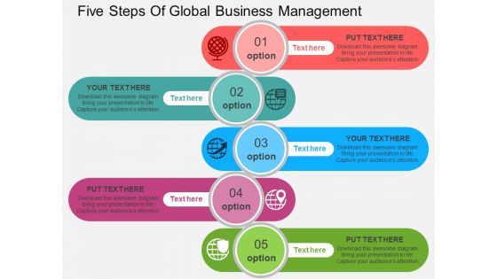 Five Steps Of Global Business Management Powerpoint Templates