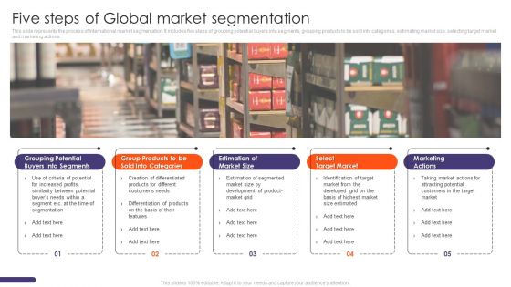 Five Steps Of Global Market Segmentation Ppt Inspiration Guidelines PDF