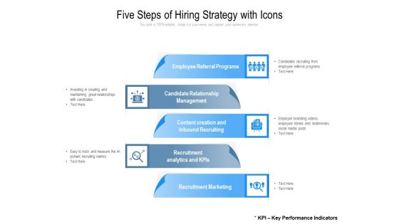 Five Steps Of Hiring Strategy With Icons Ppt PowerPoint Presentation Show Portfolio