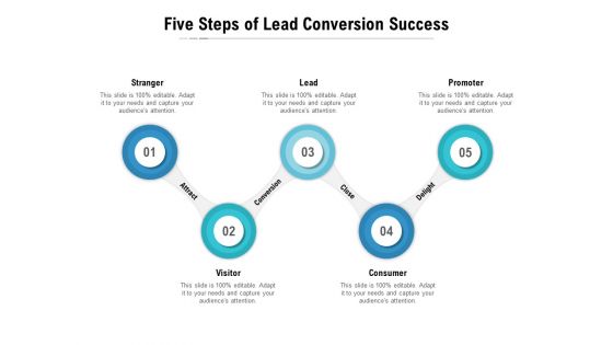 Five Steps Of Lead Conversion Success Ppt PowerPoint Presentation Icon Guide