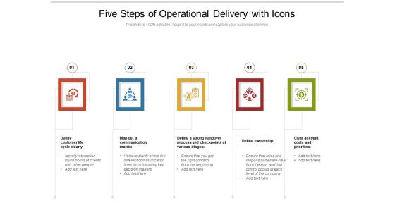 Five Steps Of Operational Delivery With Icons Ppt PowerPoint Presentation Gallery Ideas PDF