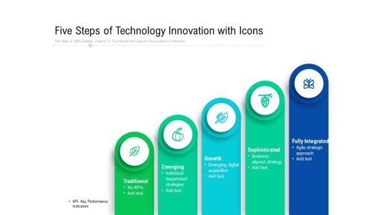 Five Steps Of Technology Innovation With Icons Ppt PowerPoint Presentation File Grid PDF