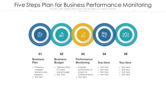 Five Steps Plan For Business Performance Monitoring Ppt PowerPoint Presentation File Background Image PDF