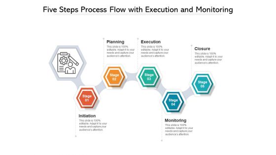 Five Steps Process Flow With Execution And Monitoring Ppt PowerPoint Presentation Gallery Influencers PDF