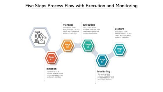 Five Steps Process Flow With Execution And Monitoring Ppt PowerPoint Presentation Gallery Influencers PDF