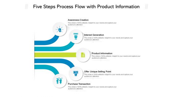 Five Steps Process Flow With Product Information Ppt PowerPoint Presentation Gallery Shapes PDF