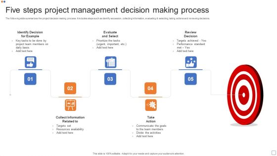 Five Steps Project Management Decision Making Process Formats PDF