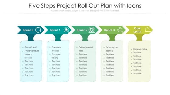 Five Steps Project Roll Out Plan With Icons Ppt PowerPoint Presentation Layouts Slideshow PDF