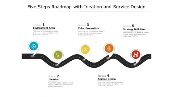 Five Steps Roadmap With Ideation And Service Design Ppt PowerPoint Presentation Layouts Infographics PDF