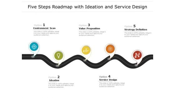 Five Steps Roadmap With Ideation And Service Design Ppt PowerPoint Presentation Layouts Infographics PDF