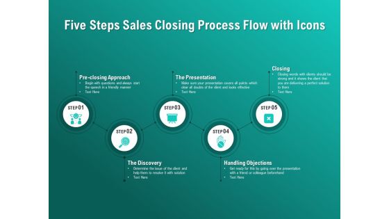 Five Steps Sales Closing Process Flow With Icons Ppt PowerPoint Presentation Summary Slideshow