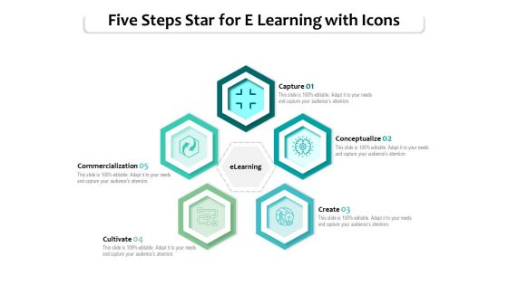 Five Steps Star For E Learning With Icons Ppt PowerPoint Presentation Infographic Template Slides PDF