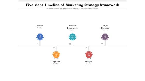 Five Steps Timeline Of Marketing Strategy Framework Ppt PowerPoint Presentation Icon Show PDF