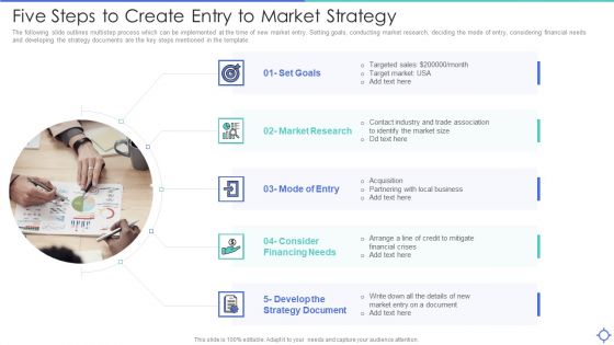 Five Steps To Create Entry To Market Strategy Ppt PowerPoint Presentation File Background Designs PDF