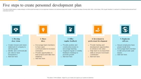 Five Steps To Create Personnel Development Plan Diagrams PDF