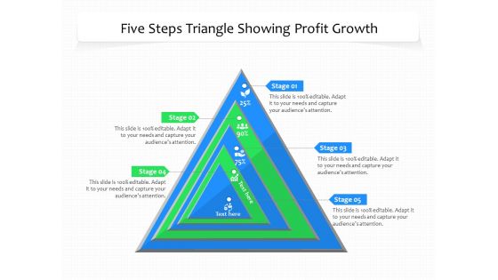 Five Steps Triangle Showing Profit Growth Ppt PowerPoint Presentation Gallery Templates PDF