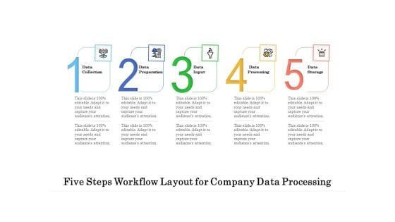 Five Steps Workflow Layout For Company Data Processing Ppt PowerPoint Presentation File Grid PDF