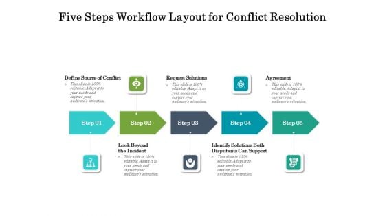 Five Steps Workflow Layout For Conflict Resolution Ppt PowerPoint Presentation File Sample PDF