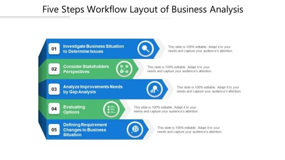 Five Steps Workflow Layout Of Business Analysis Ppt PowerPoint Presentation Gallery Styles PDF