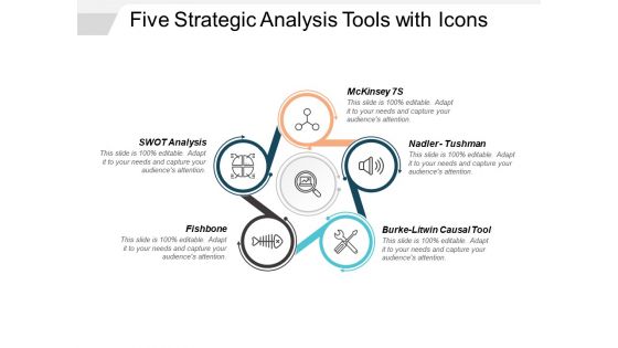 Five Strategic Analysis Tools With Icons Ppt PowerPoint Presentation Model Graphics Design