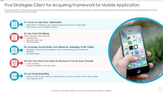 Five Strategies Client For Acquiring Framework For Mobile Application Portrait PDF