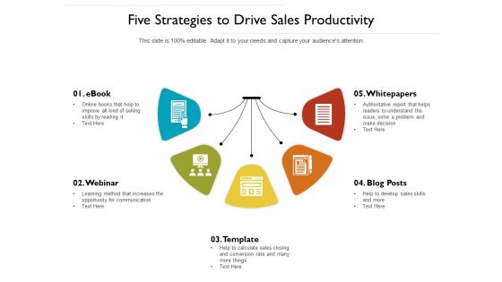 Five Strategies To Drive Sales Productivity Ppt PowerPoint Presentation Gallery Files PDF Five Strategies To Drive Sales Productivity Ppt PowerPoint Presentation Gallery Files PDF