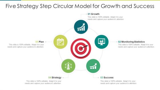 Five Strategy Step Circular Model For Growth And Success Clipart PDF
