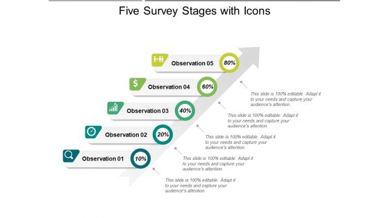 Five Survey Stages With Icons Ppt PowerPoint Presentation Portfolio Example File PDF