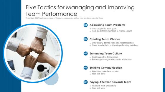 Five Tactics For Managing And Improving Team Performance Ppt Pictures Graphics Template PDF