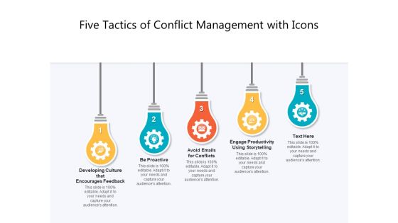 Five Tactics Of Conflict Management With Icons Ppt PowerPoint Presentation Gallery Vector PDF