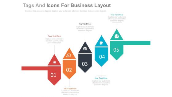 Five Tags And Icons For Business Process Powerpoint Template