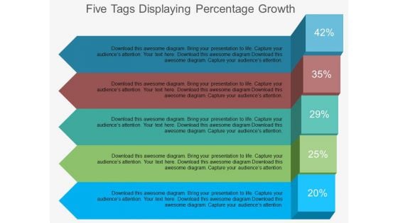 Five Tags Displaying Percentage Growth Powerpoint Template