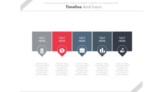 Five Tags For Business Timeline And Icons Powerpoint Slides