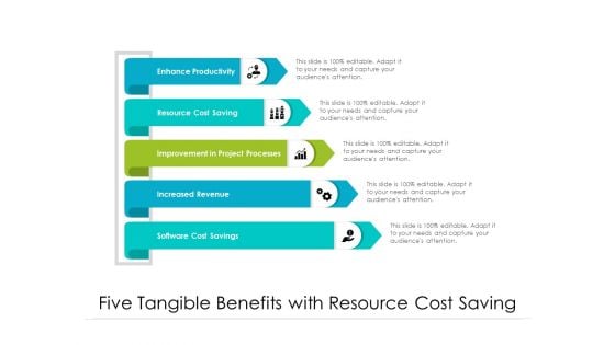 Five Tangible Benefits With Resource Cost Saving Ppt PowerPoint Presentation Infographics Guide PDF